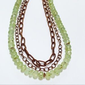 Green Gemstone (Prehnite) Copper Multi Strand Necklace Adjustable 17-19”